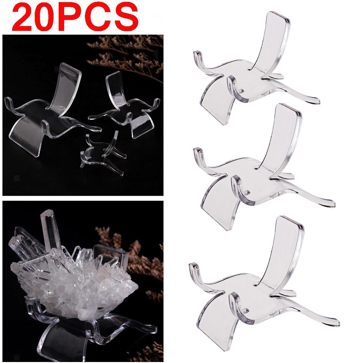 20x Acrylic Clear Display Stand Easel Rack for Minerals Crystal Holder Support