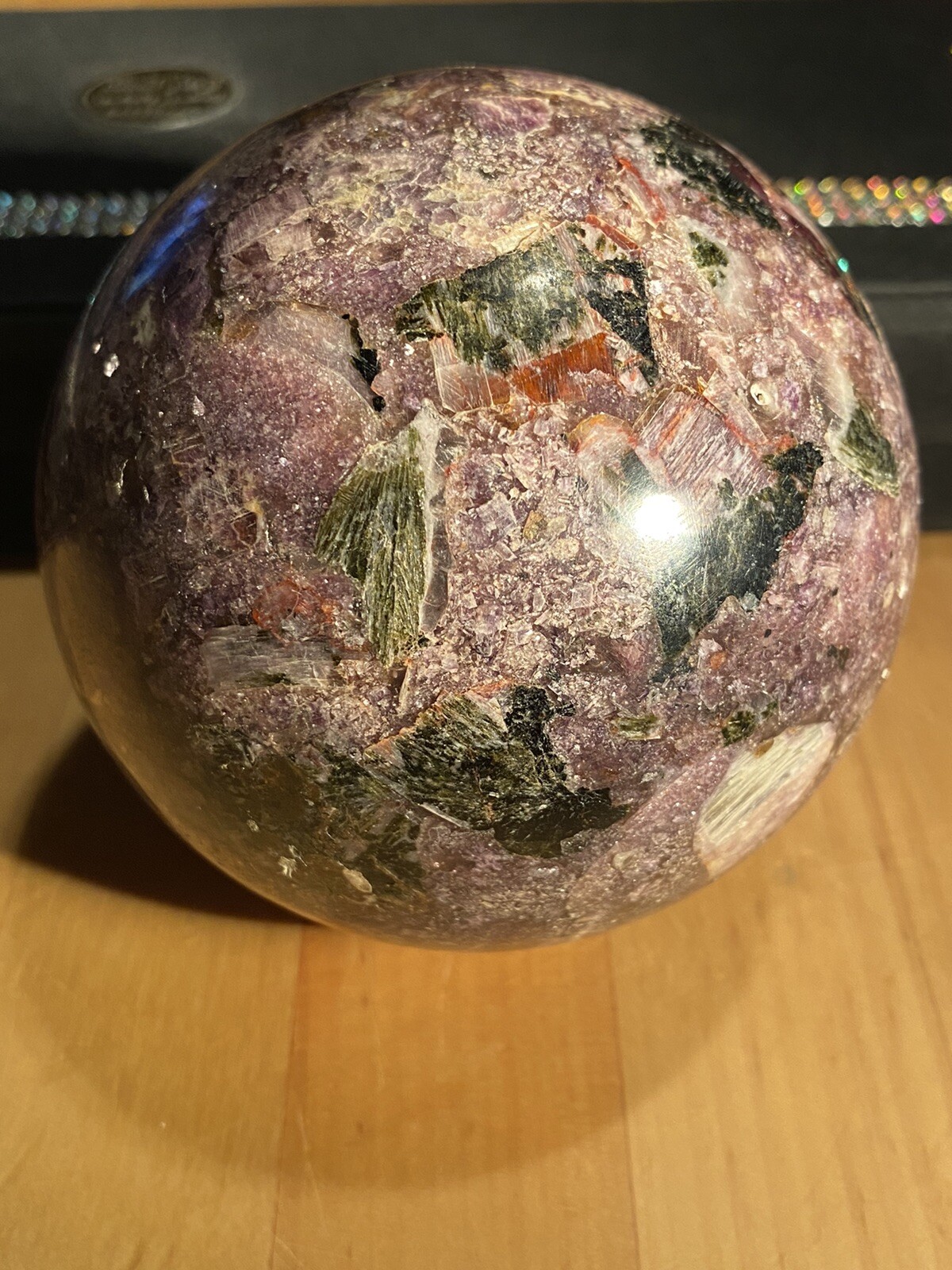 Stunning Rare Lepidolite & Epidote 96mm Sphere from Peru, 1KG & 160 Grams