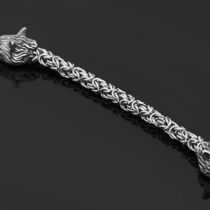 7.5-9 inch Mens Stainless Steel Norse Viking Fenrir Wolf Head Bracelet Men