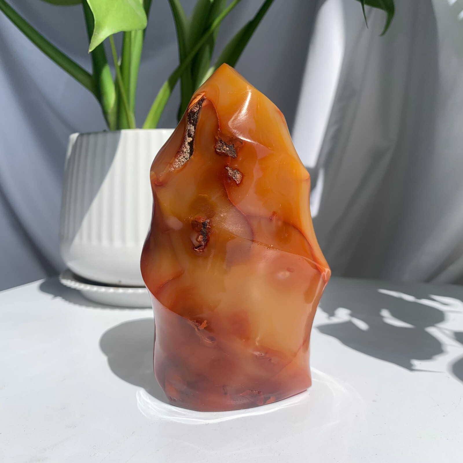 703g Red Agate Carnelian Stone Flame Point Quartz Crystal Specimen Healing
