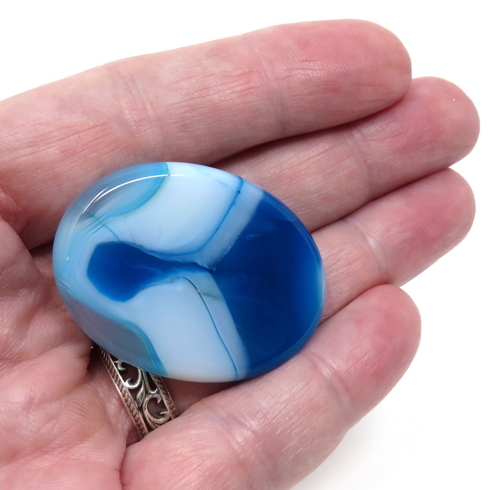 Blue Agate Worry Stone #1273 – 40mmX30mm or 1.5″x 1″ – 6mm Thick – Pocket Stone
