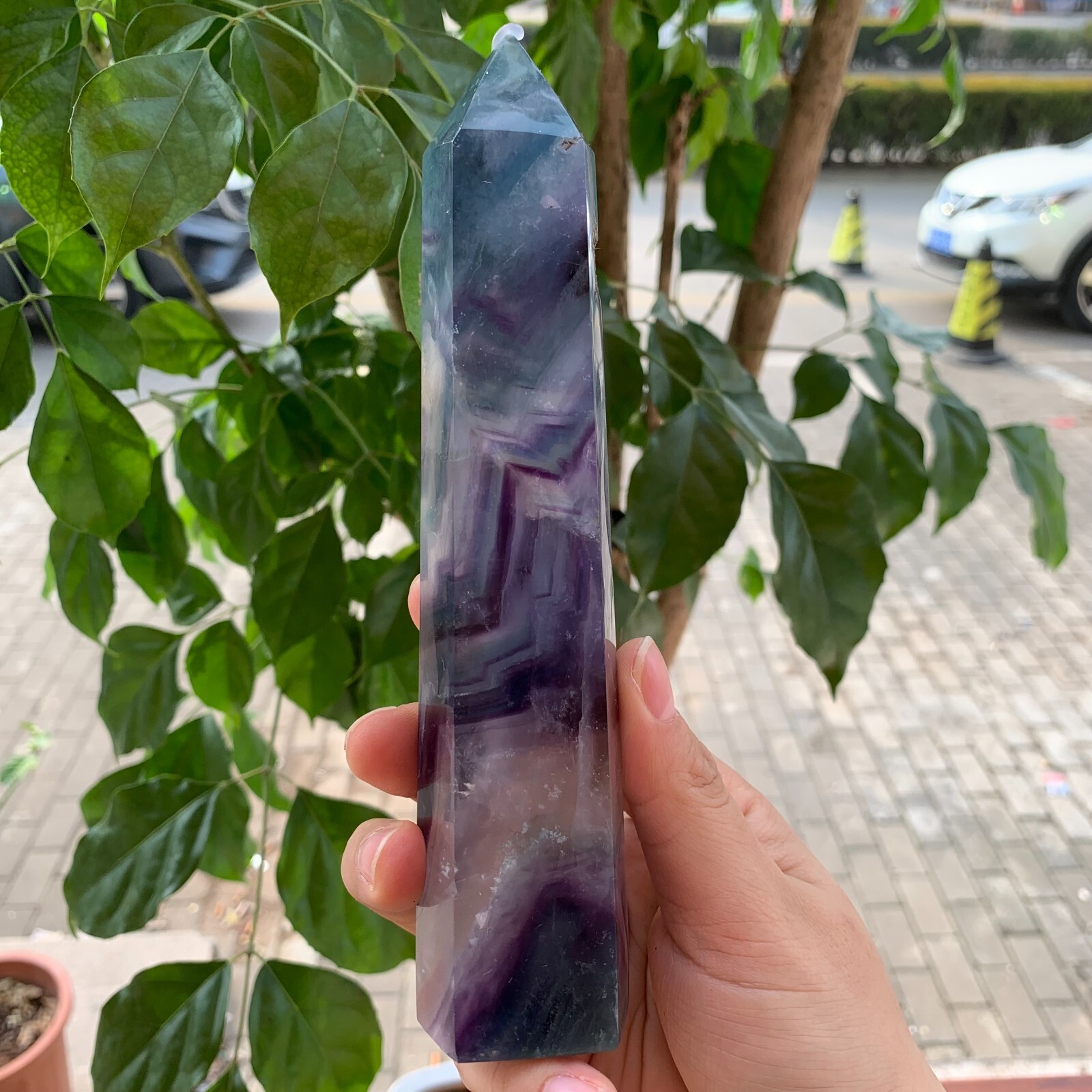 445g Natural Rainbow Fluorite Obelisk Crystal Quartz Tower Point Mineral 172mm