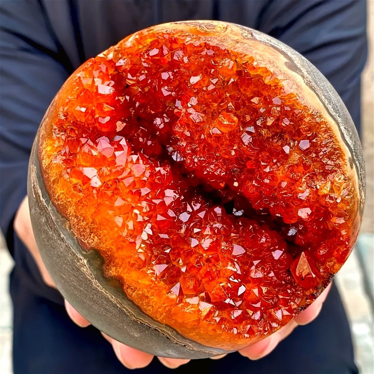 3.3″ 1.7LB Orange Druzy Crystal Sphere Good Color Cluster Ball Home Office Decor