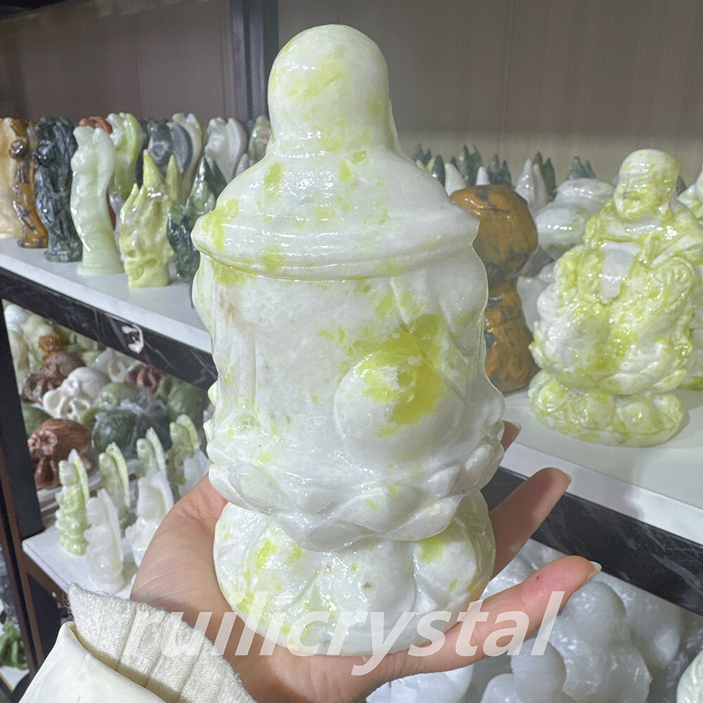 2.8LB Natural Lantian jade Quartz Hand-carved Buddha Crystal Decor Healing 1pc