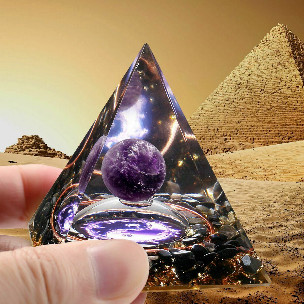 2Pc Amethyst Crystal Sphere Orgonite Pyramid Obsidian Chakra Energy Orgone Stone