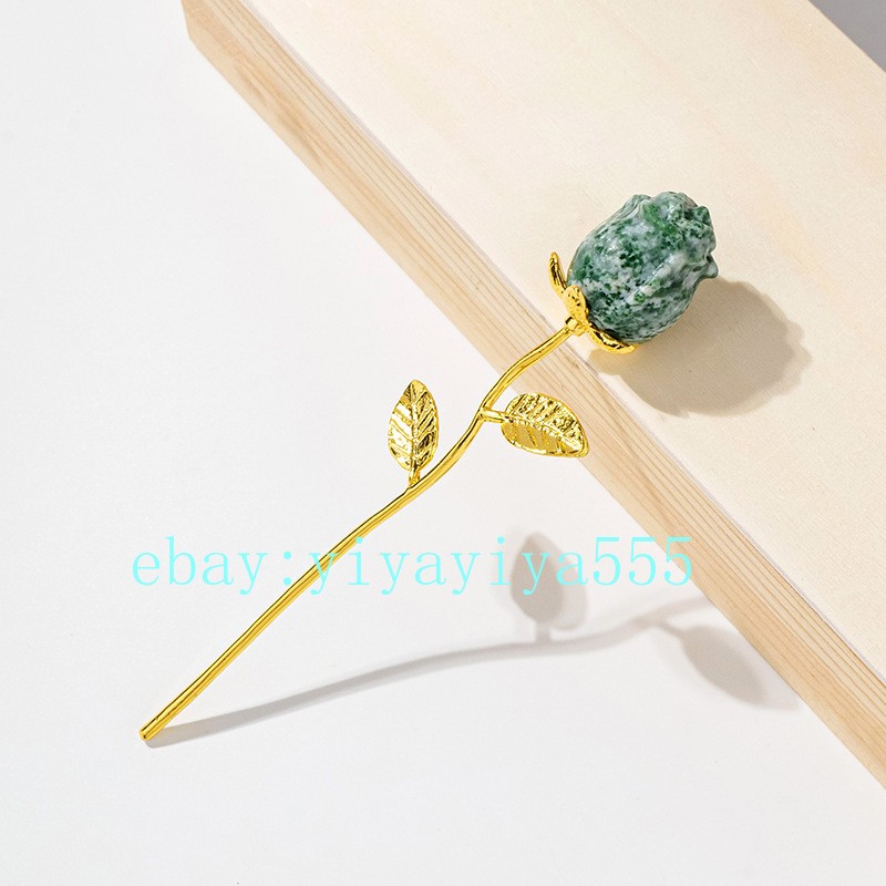 6″ natural Qinghai Jade Single head rose Quartz Crystal Carved heal Gift 1pc