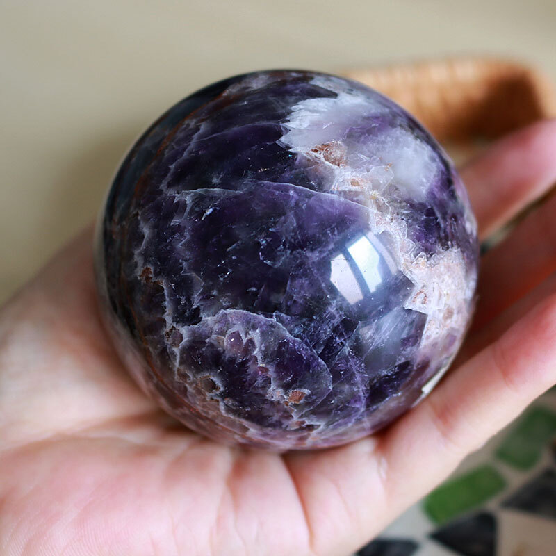 Natural Dream Amethyst Reiki Healing quartz sphere ball crystal stone 66mm stand