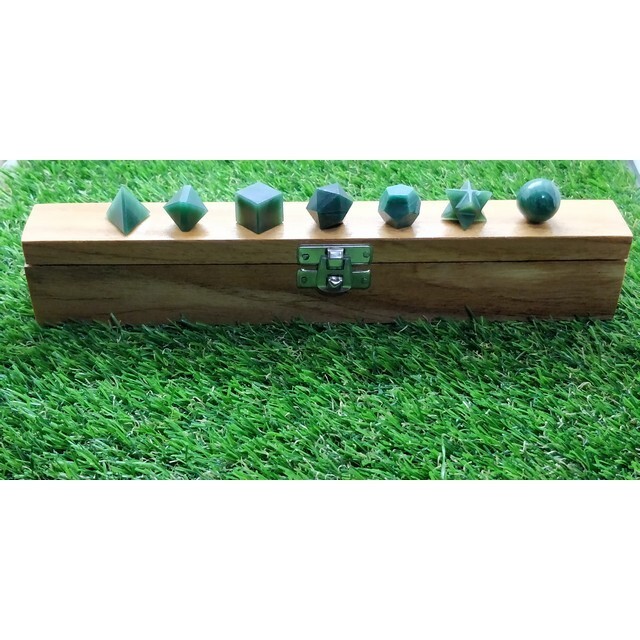 Green Aventurine Platonic Geometry 7 Pcs Set, Dark Aventurine Crystal, Platonic