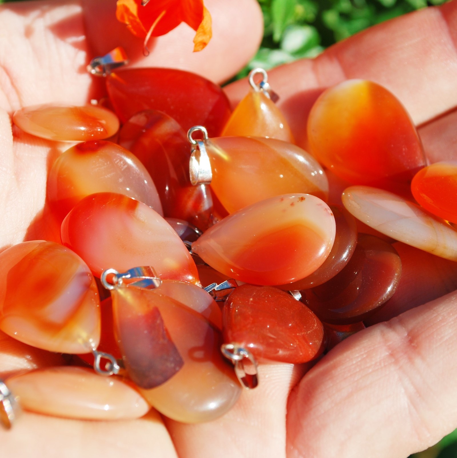 Charged Carnelian Agate Teardrop Pendant + 20″ Stainless Steel Chain & Charger
