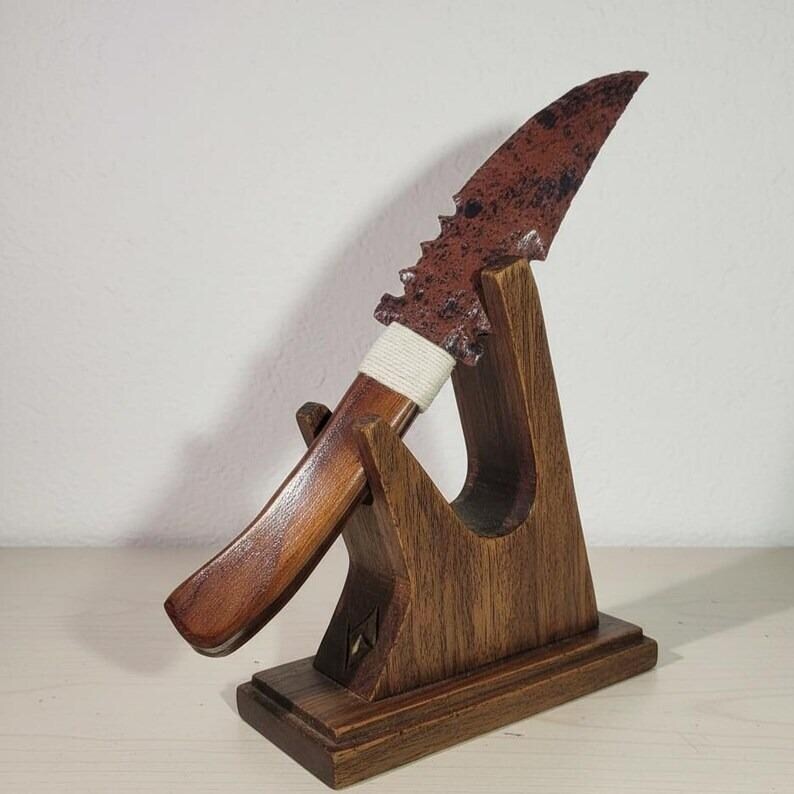 Mahogany Obsidian Wooden Knife Red Black Stone Blade Collectible