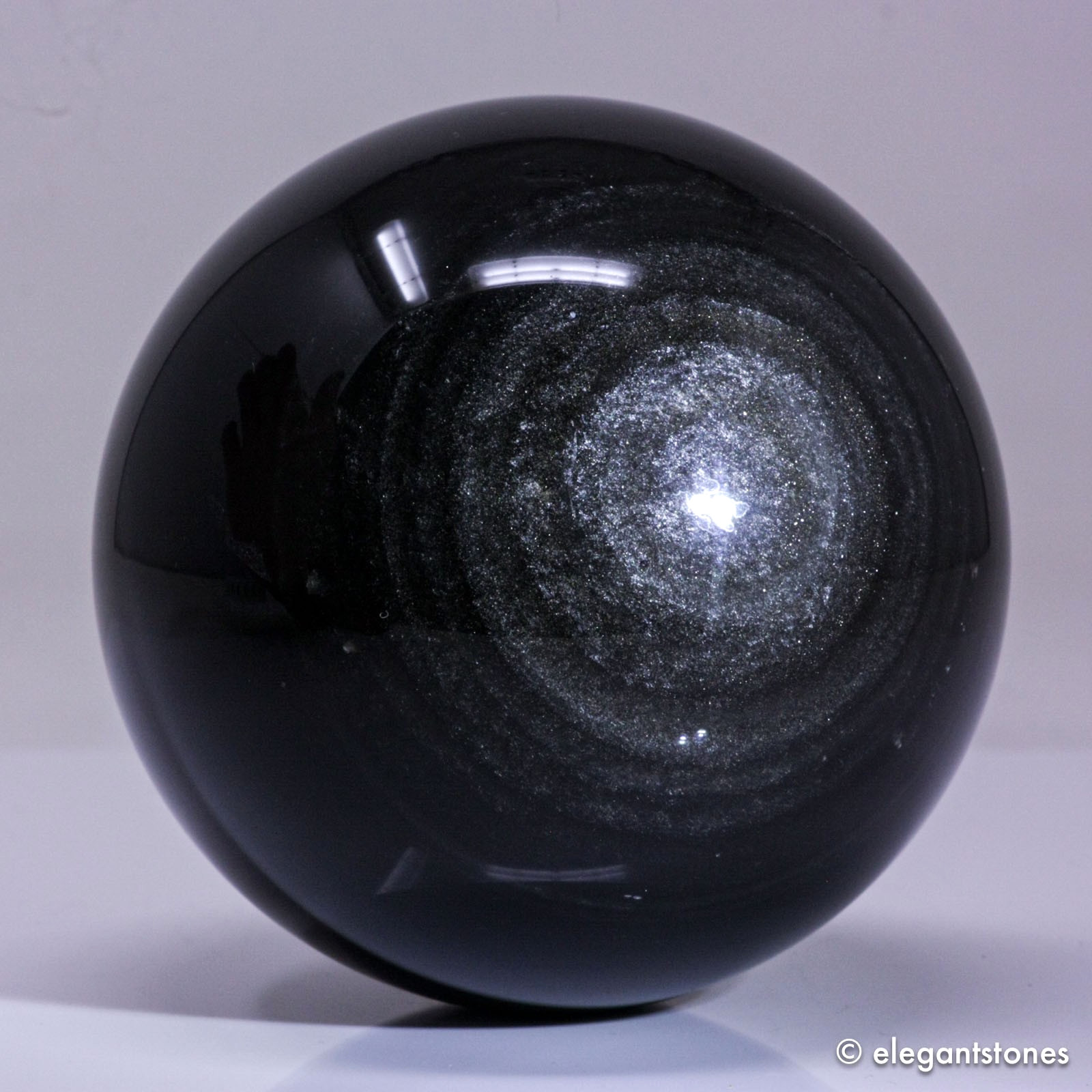 3.0″ 1.2lbs Flashy Silver Sheen Obsidian Sphere Crystal Ball Reiki Healing Stone