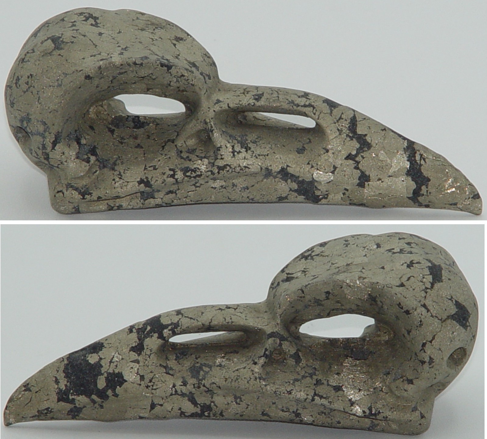 Pyrite Raven Skull Carving | Natural Iron Pyrite Crow Skull | Gothic Decor (03)