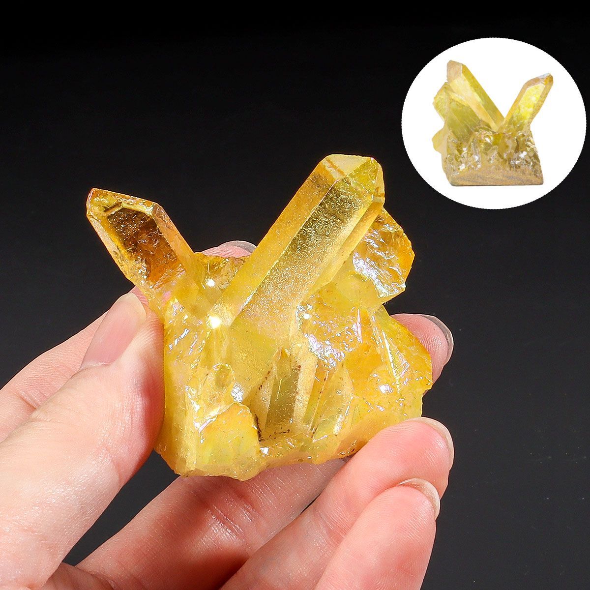 50g Big Natural Aura Yellow Titanium Quartz Crystal Cluster Specimen Stone Rock
