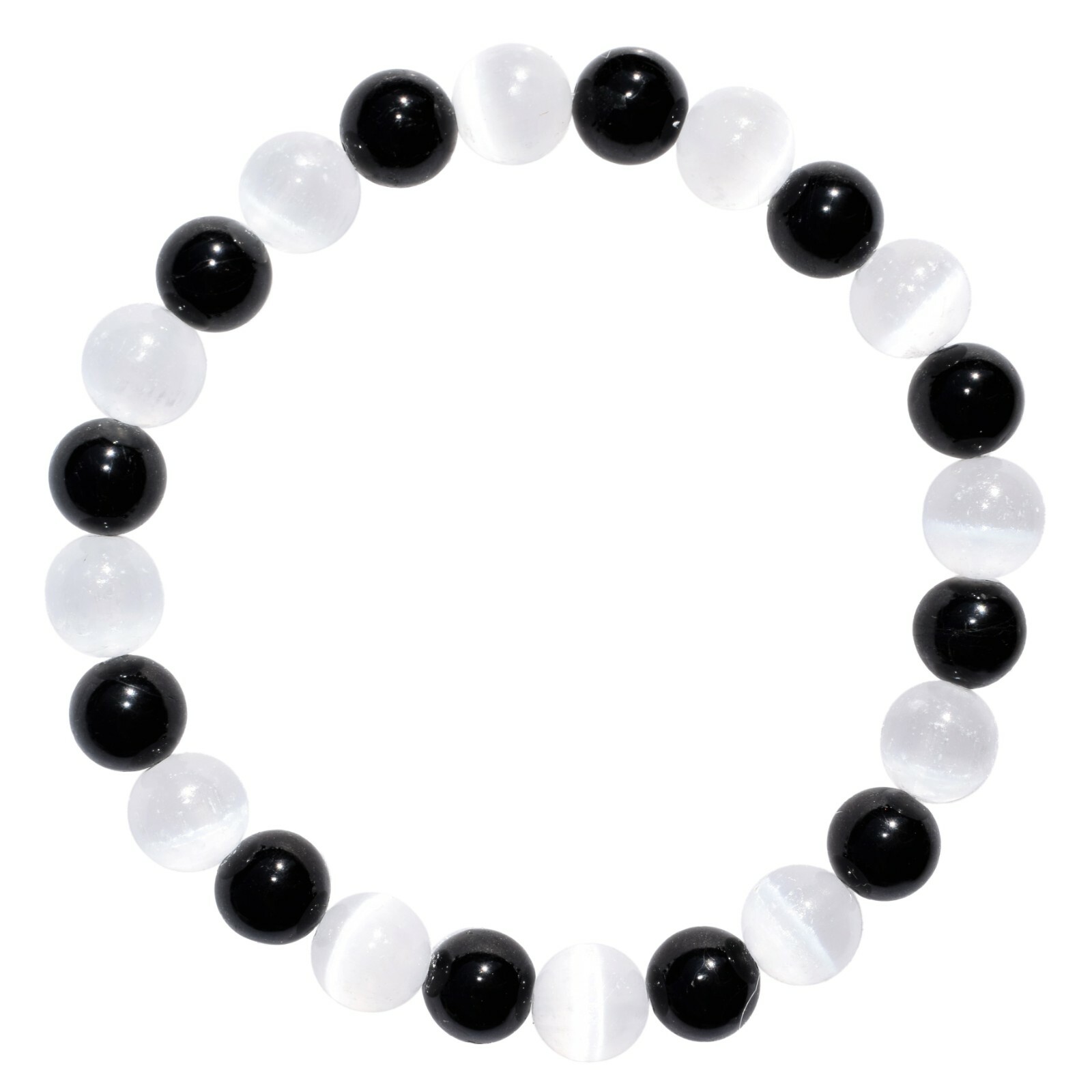 CHARGED Natural Selenite & Black Tourmaline 8mm Bracelet 50/50 + Selenite Heart