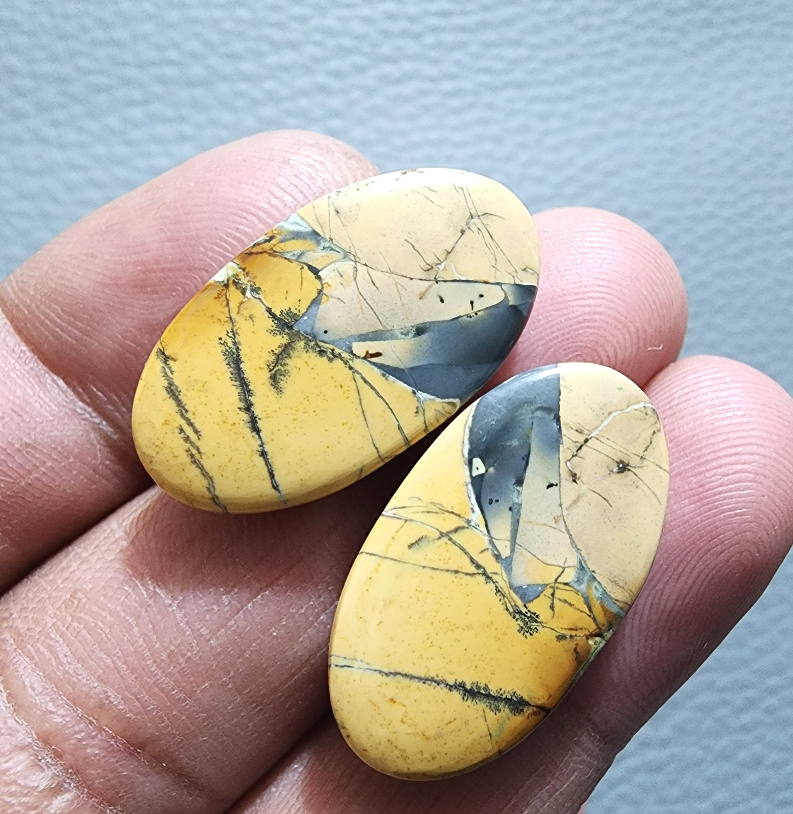2 Pcs Picture Jasper Cabochon 43Cts Natural Matching Pair Gemstone For Jewelry