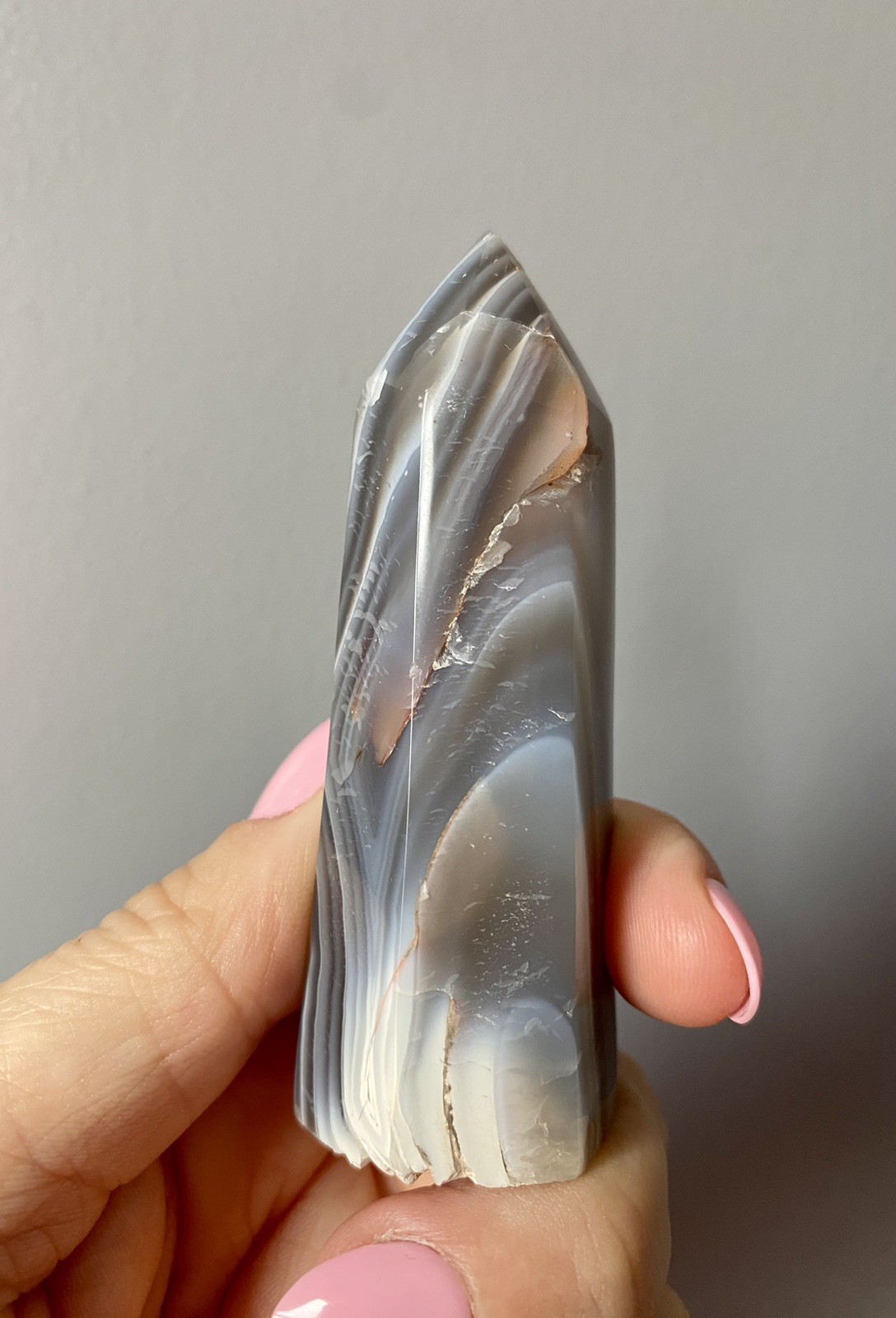 Crystal Orca Agate Tower Heal Meditate Black White Pattern Whale 82g 7.8cm H