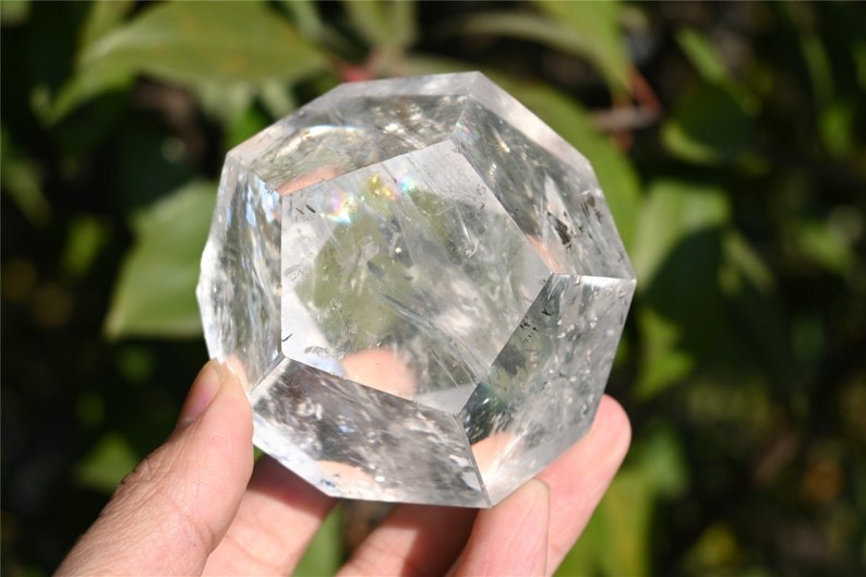 6CM Natural Clear quartz Dodecahedron carved crystal ornament reiki heal gift 1x