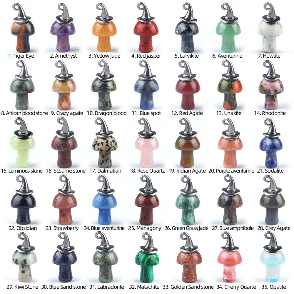 1pc Mushroom Pendant Natural Crystal Gemstone Christmas Wizard Hat Jewelry DIY