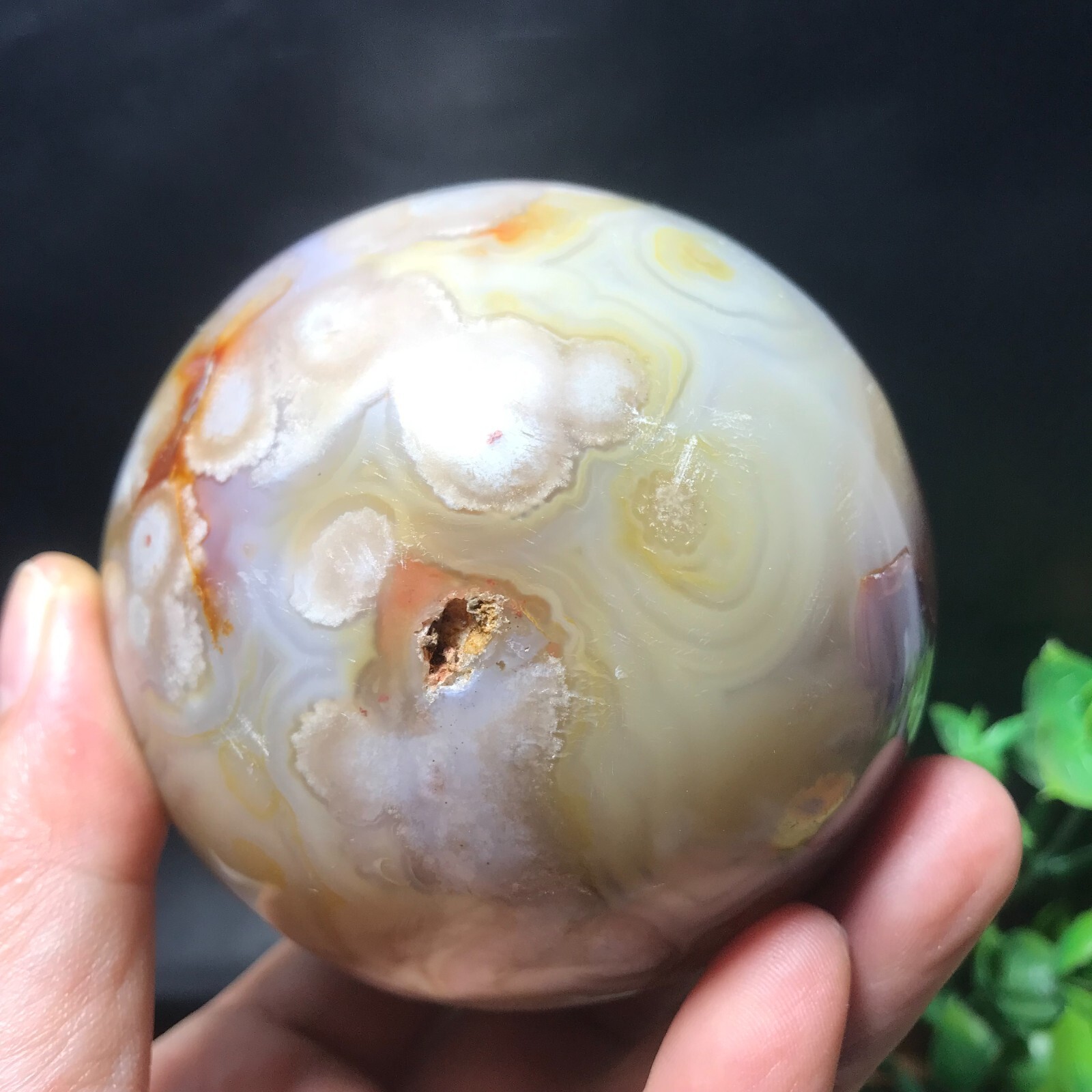 566g 73mm Natural Sakura Agate Cherry Blossom ball Quartz Crystal Healing 242