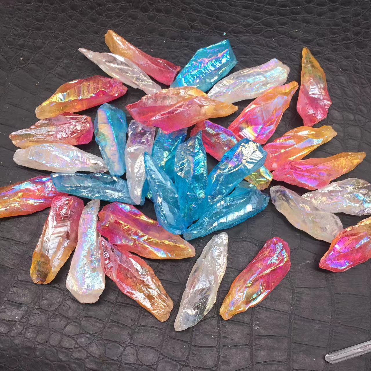 100g Lot of Titanium Rainbow Aura Lemurian Quartz Crystal Point Healing 3-10pcs
