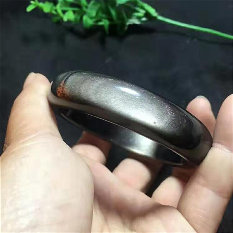 Natural Silver Gray Light Black Obsidian Crystal Power Bangle Inner Diameter 57