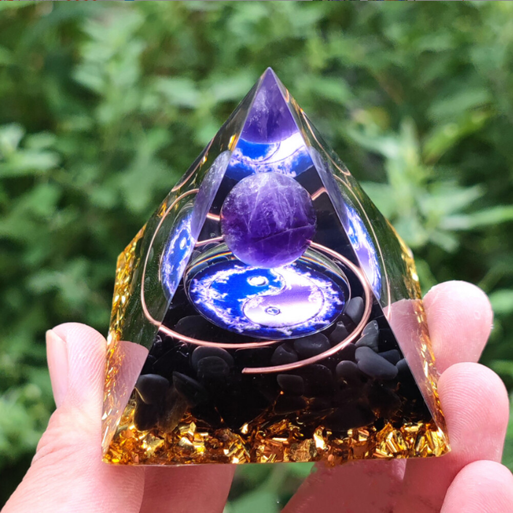 2*Orgonite Pyramid Amethyst Peridot healing crystal Energy Orgone EMF Protection