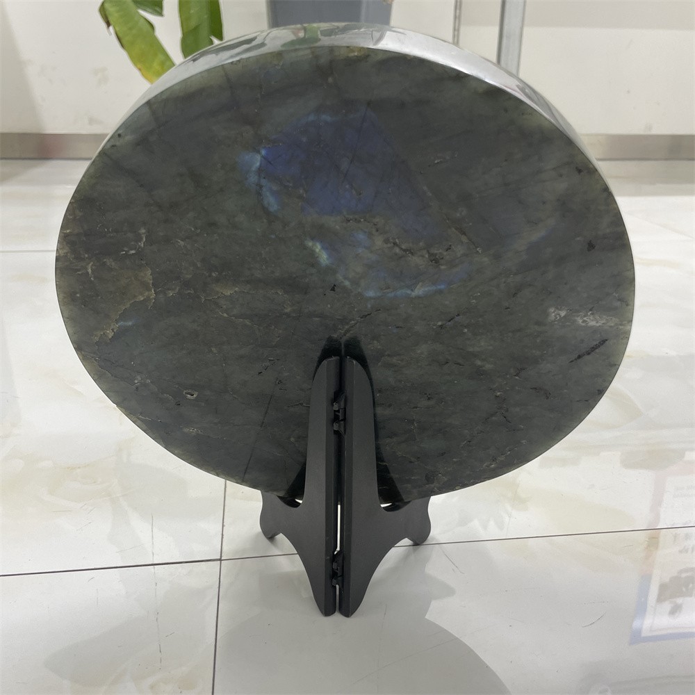 8.4LB Natural Labradorite Circle Slice Reiki Mineral Adorn Healing+stand