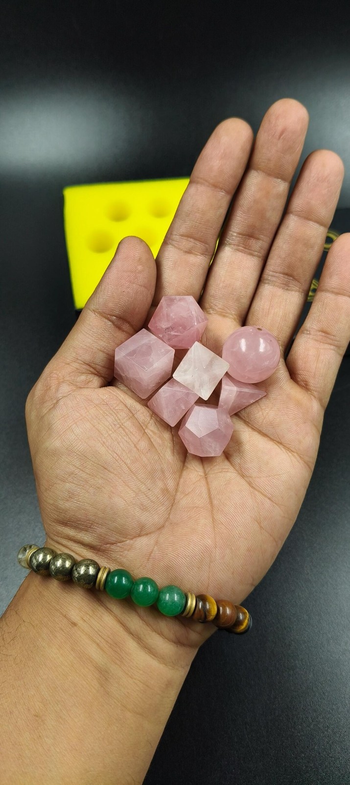 Rose Quartz 7 Platonic Solids Sacred Geometry Crystal Heart Chakra Set Healing