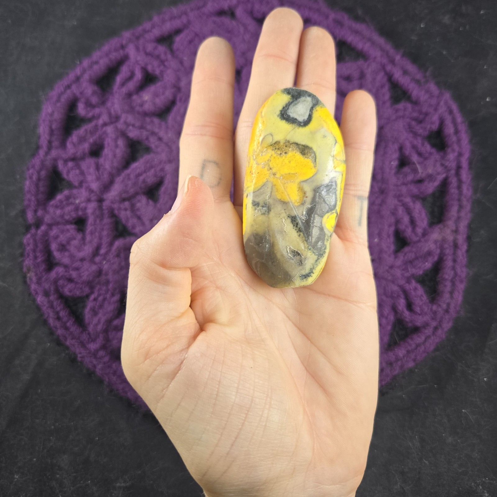 Bumblebee Jasper Gallet Freeform Palmstone Crystal Palm Stones Yellow Grey