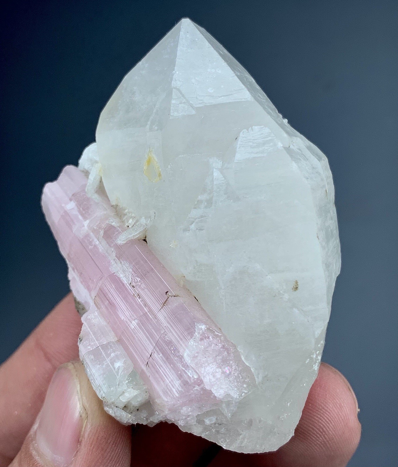 Pink Tourmaline Crystal With Terminated Quartz/ Afghanistan Mineral 122 Gram