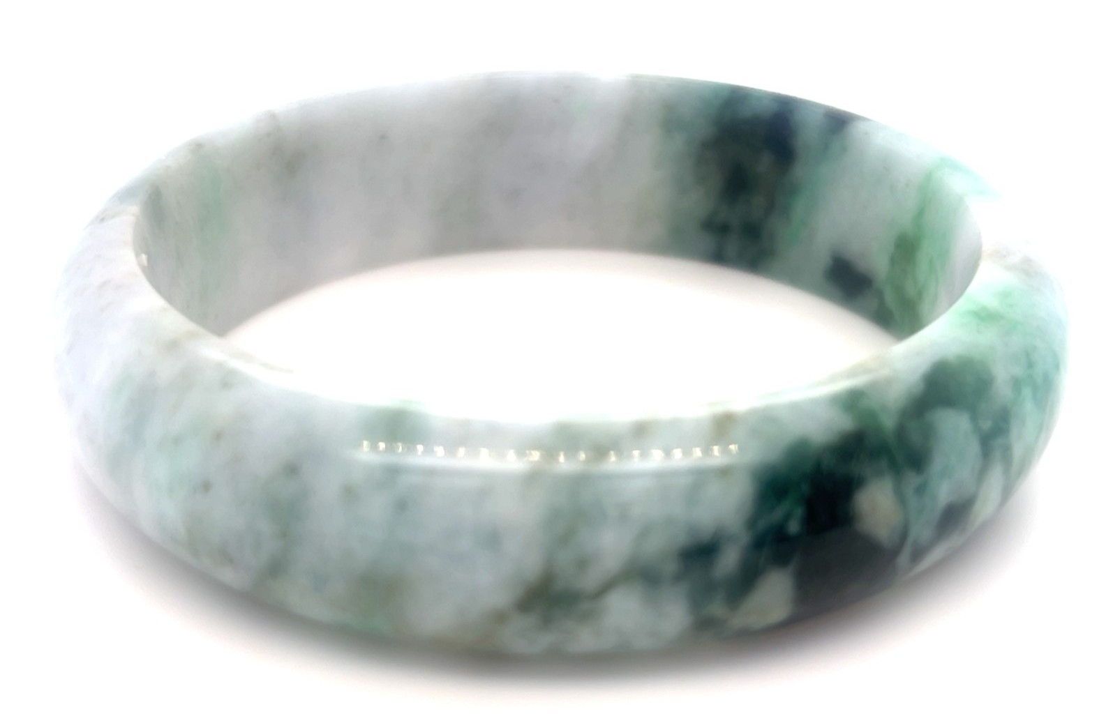 “Type A Burmese Jadeite Bangle Green with White Half Moon 57mm”
