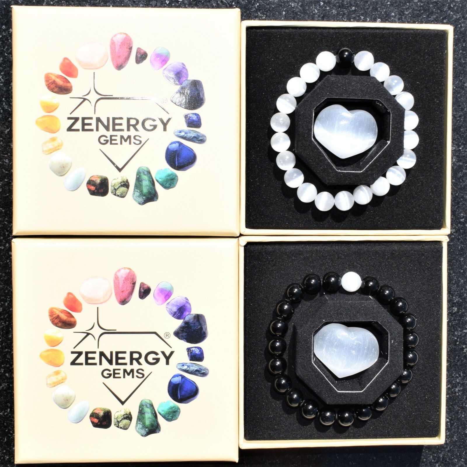 [Set] CHARGED Distance Bracelets Black Tourmaline & Natural Selenite Crystals!