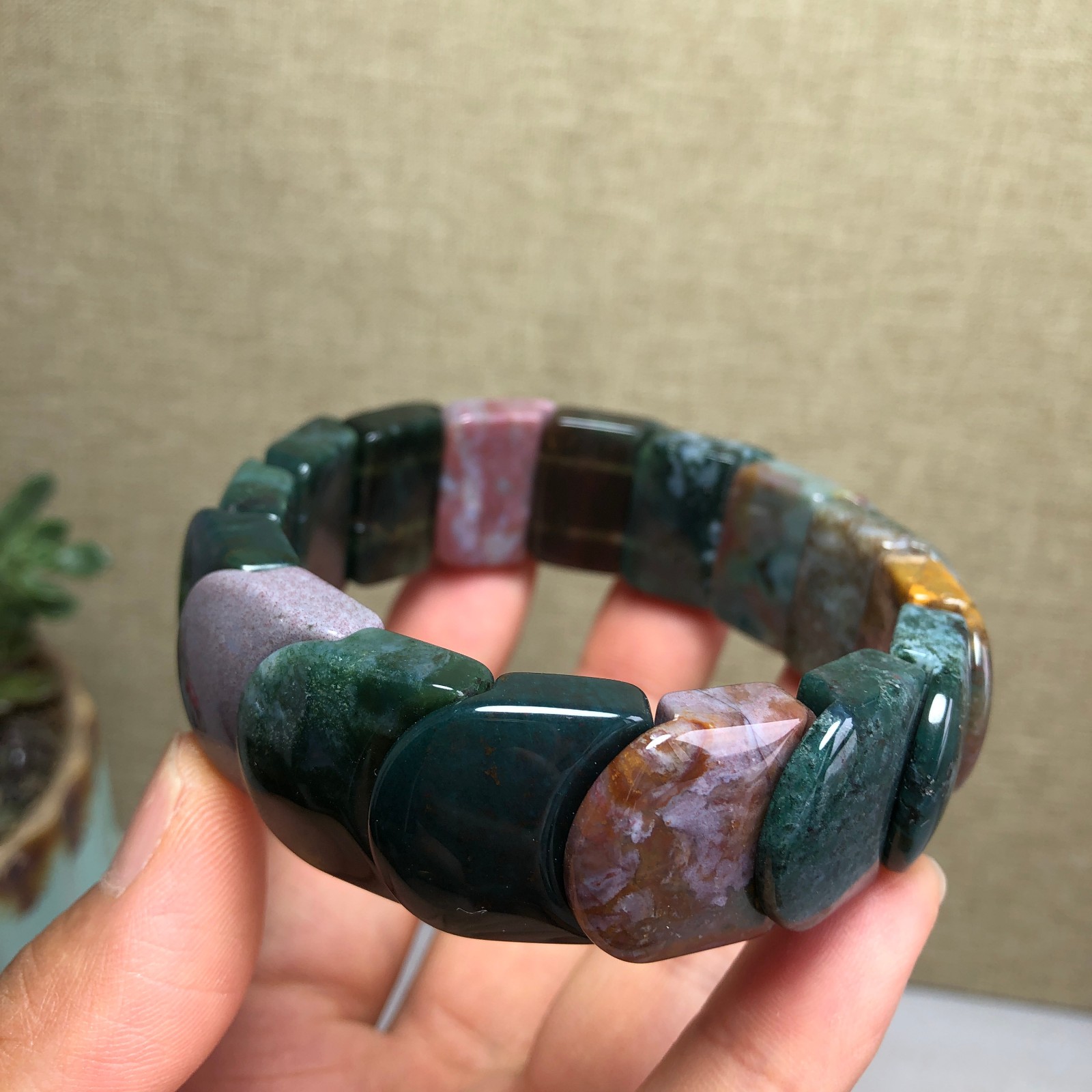 Top Natural Ocean Jasper Stone Bracelet colorful Gemstone Stretch Handmade A6149