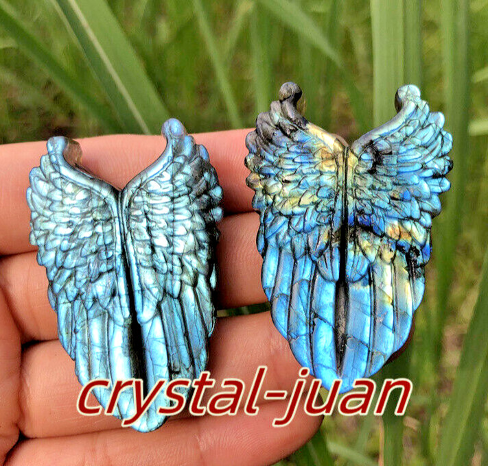 2″ Natural Labradorite Hand Carved Wings Crystal Healing Reiki 1pc
