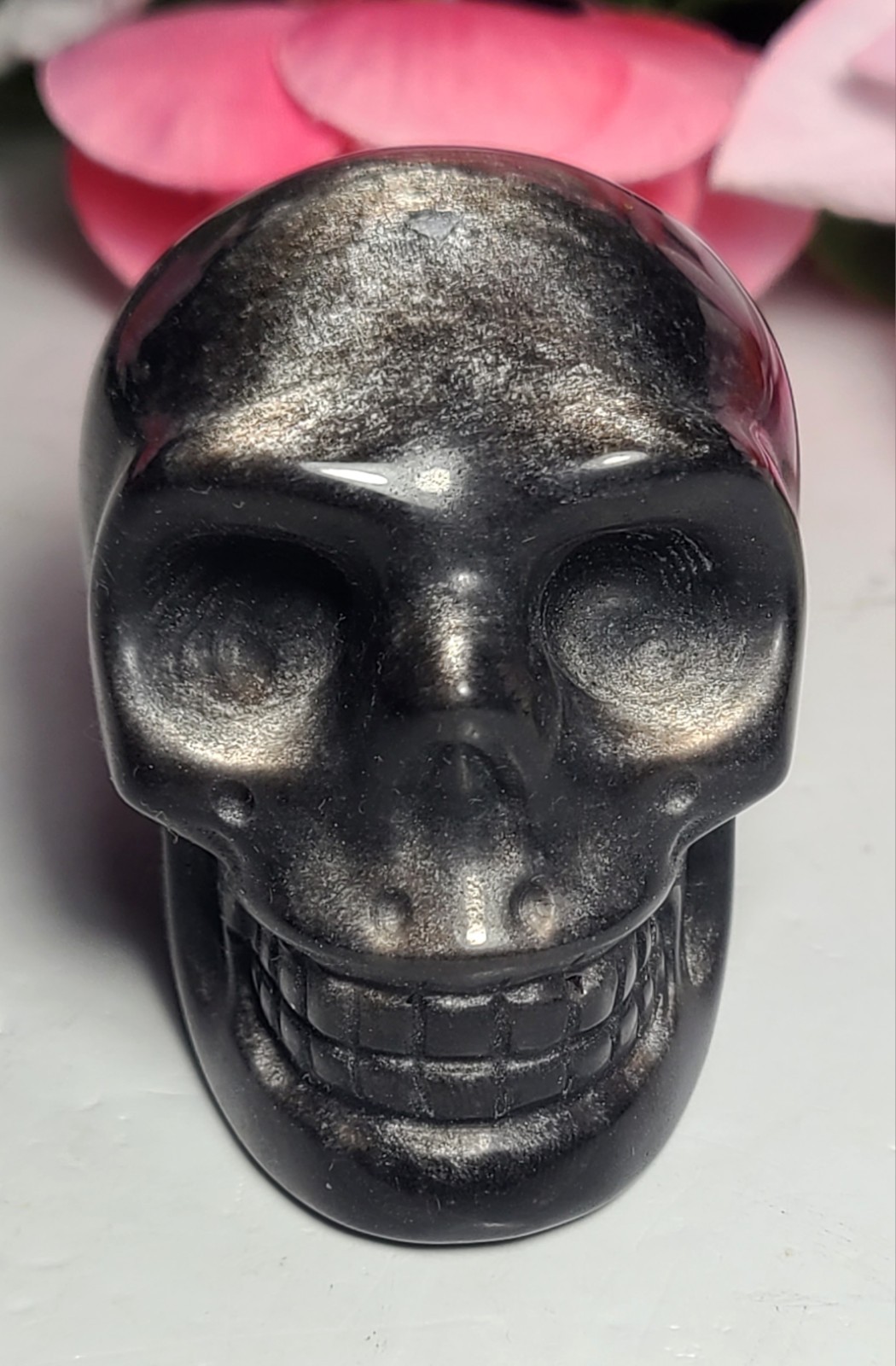 2.2″ 150g Gorgeous AA++ Silver Sheen Obsidian Skull Head Stone Crystal Reiki