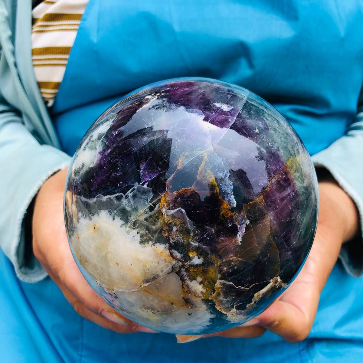 5.98LB Natural rainbow fluorite sphere quartz crystal polished ball healing