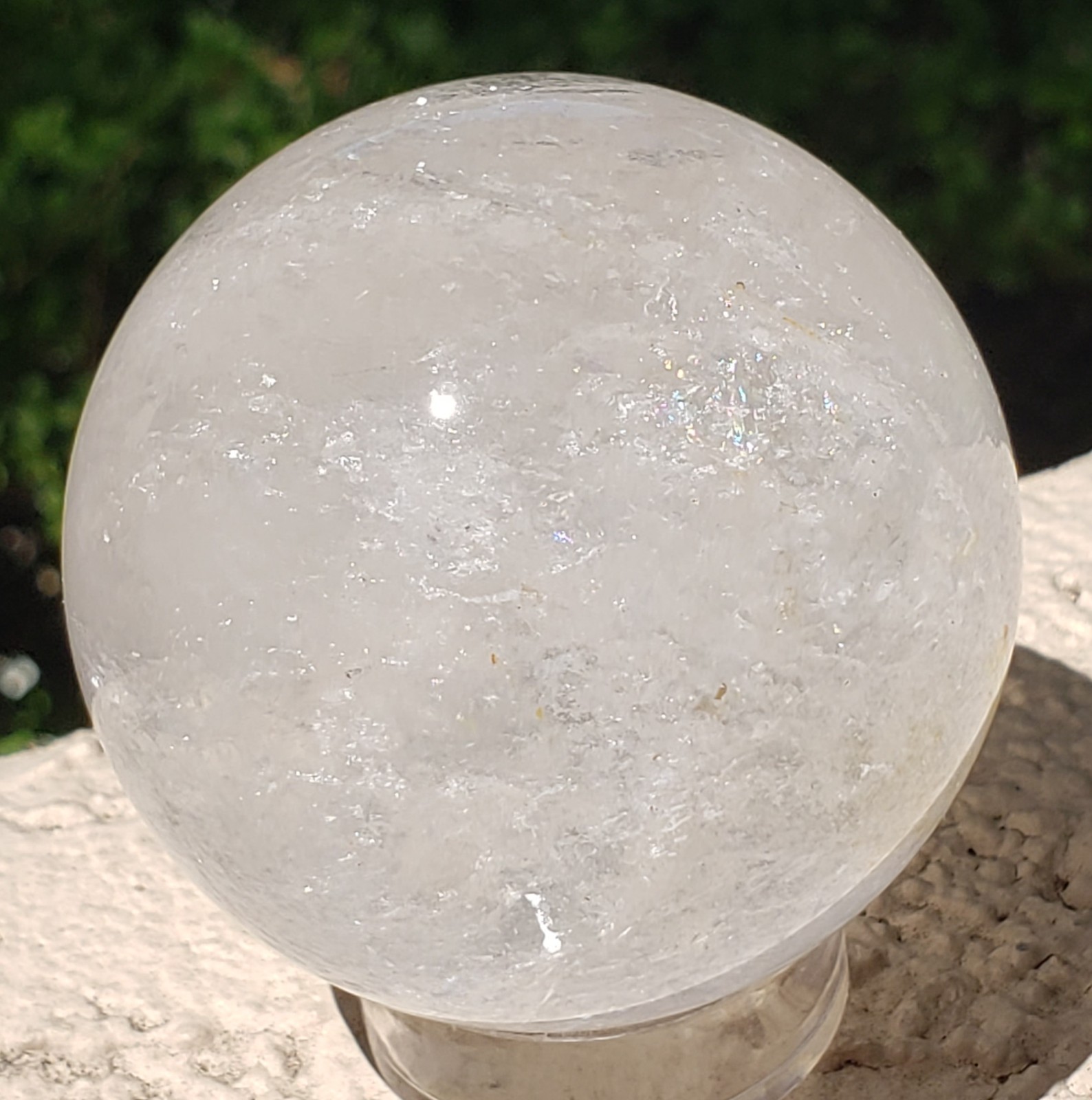 2.2″ Clear Quartz Natural Crystal Ball Sphere Orb Rainbows Phantom Golden Healer