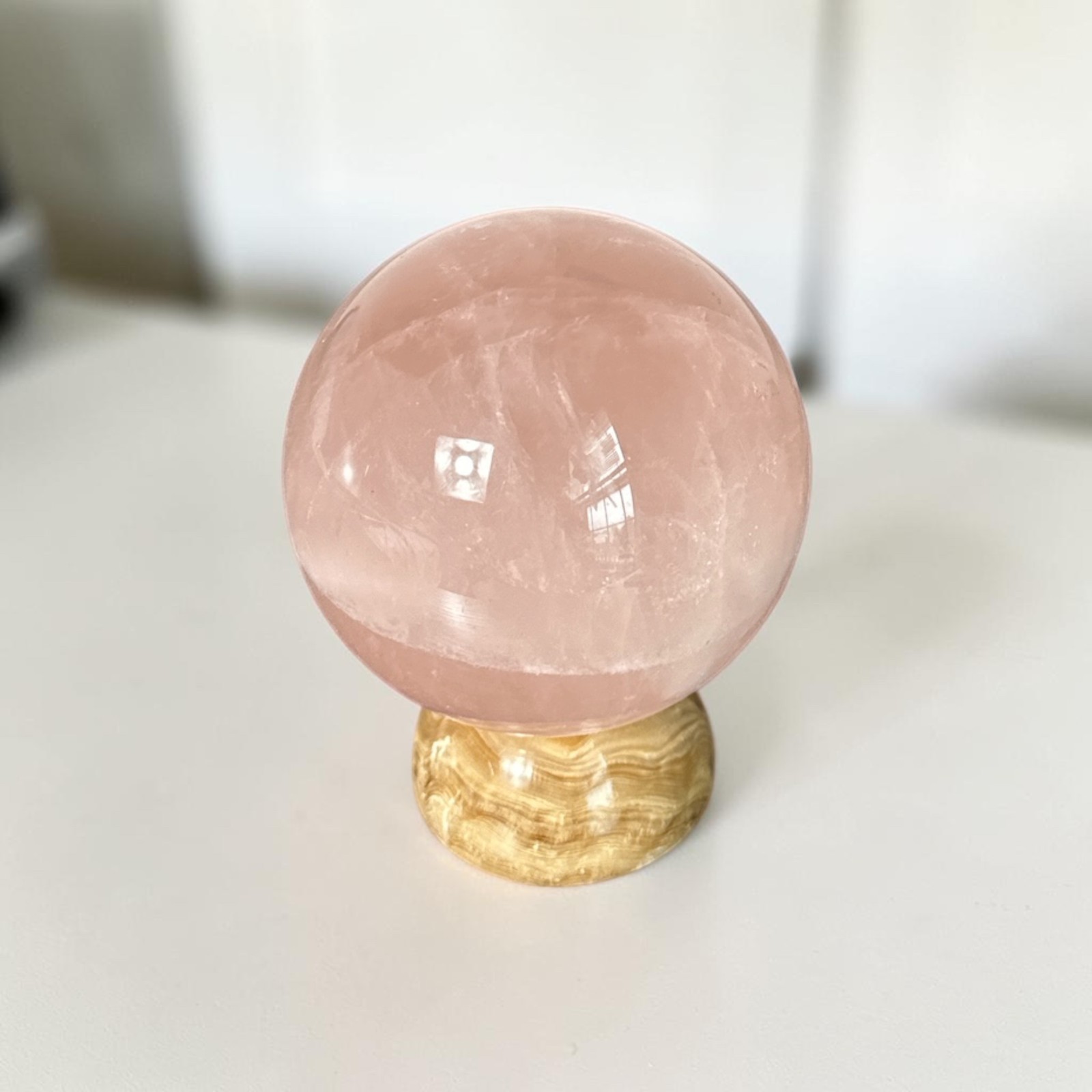 Rose Quartz Sphere 3 Inch Natural Pink Crystal Ball Polished Healing Stone.