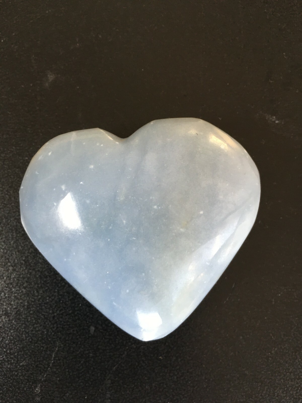 Angelite Puffy Heart Palm Stone Healing Crystal Hand Carved 48X52mm.