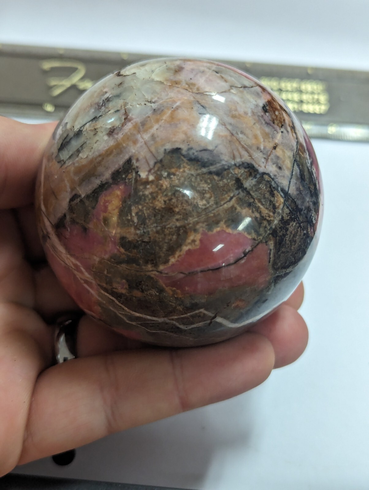 Huge Polished Pink Rhodonite Large Sphere Ball Orb Display Big 742g