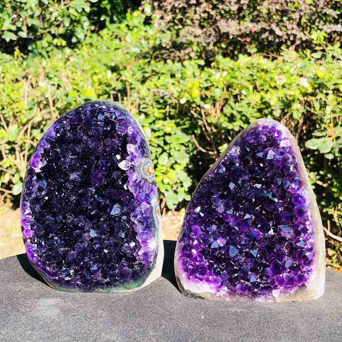 2piece Natural Crystal Amethyst Geode Wealth Attraction Collection 1.12+1.15kg