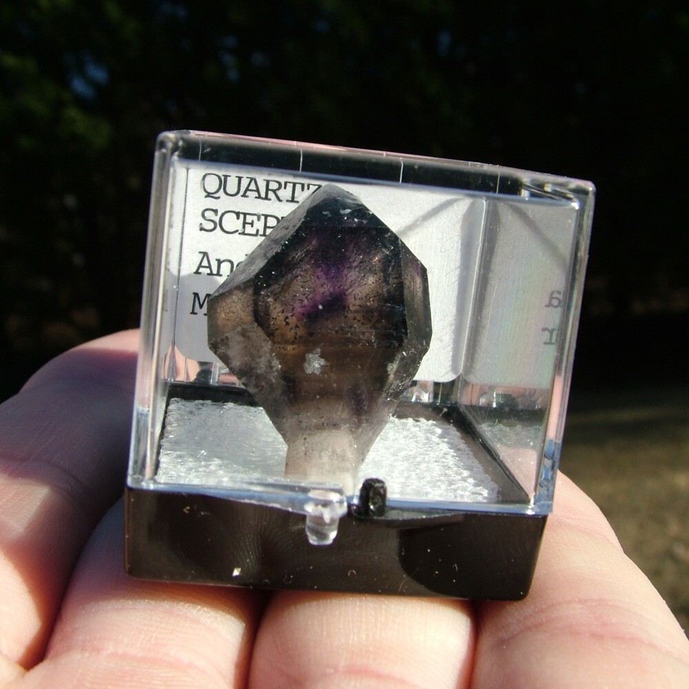 AMETHYST SCEPTER CRYSTAL w HEMATITE STREAMERS perky box ANDILAMENA MADAGASCAR
