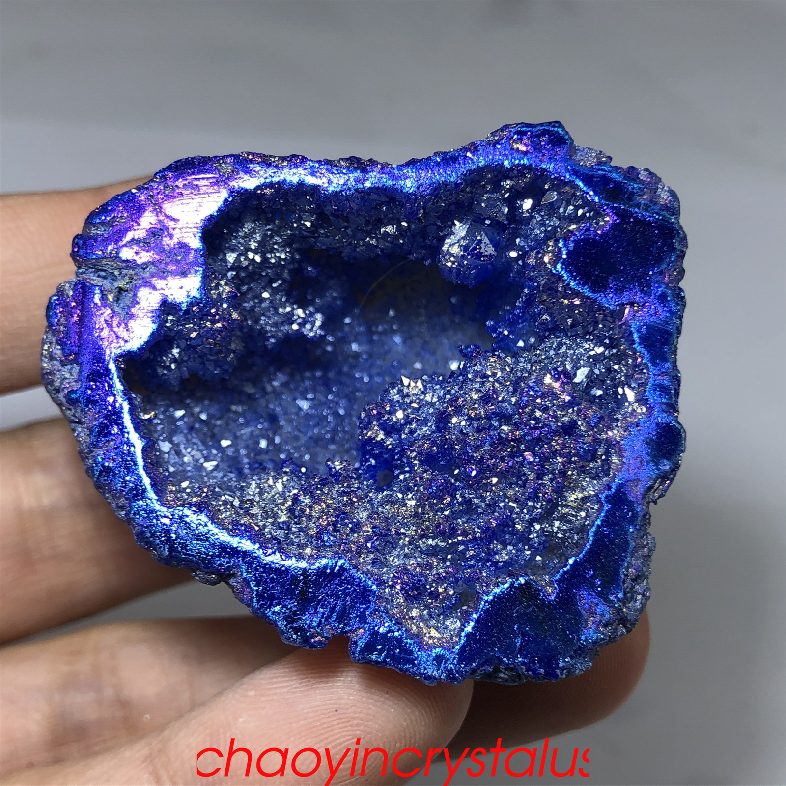 1pc Titanium rainbow agate geode cluster quartz crystal mineral gem reiki 30g+