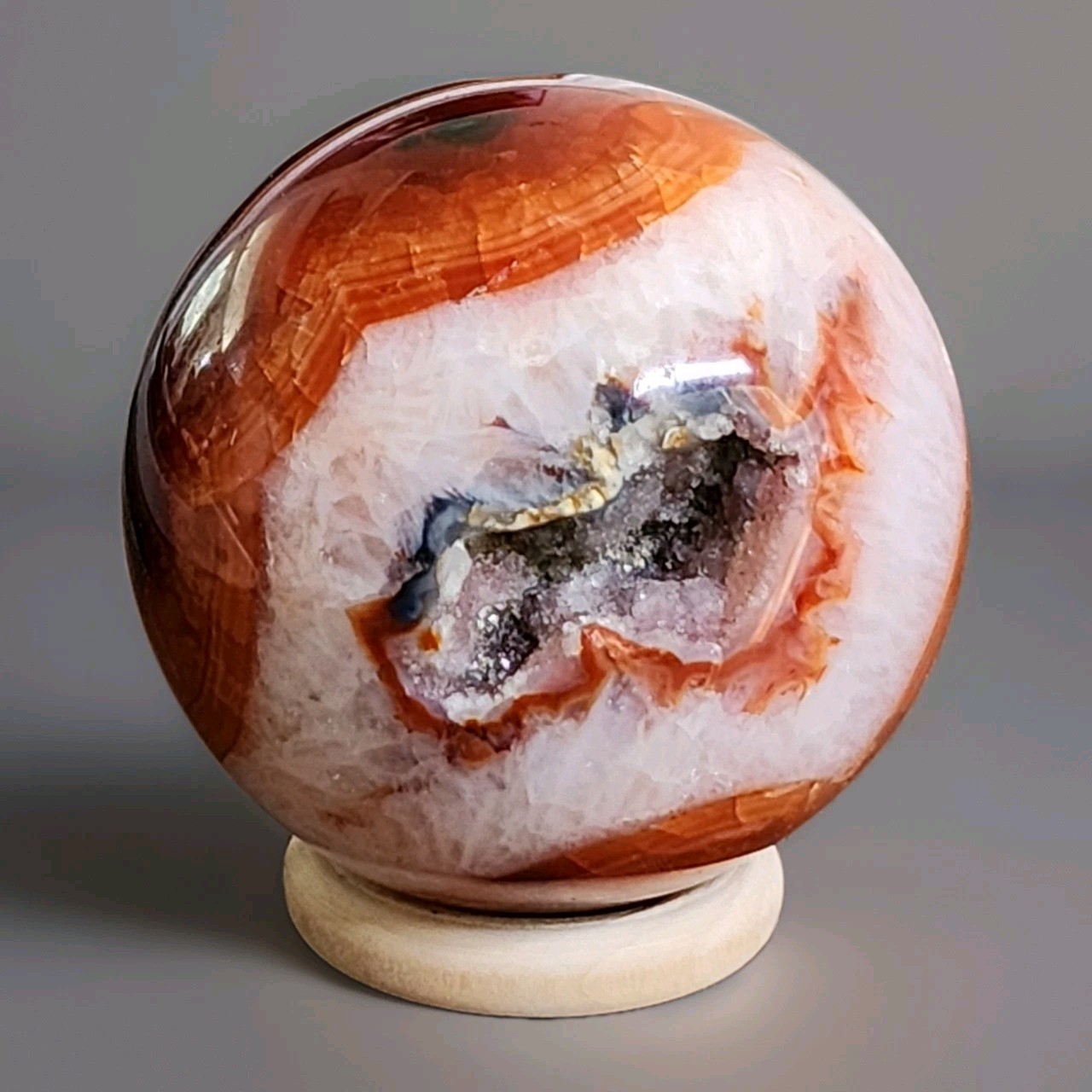 Natural Polished Druzy Red Carnelian Sphere 2.5″ – 342g – USA