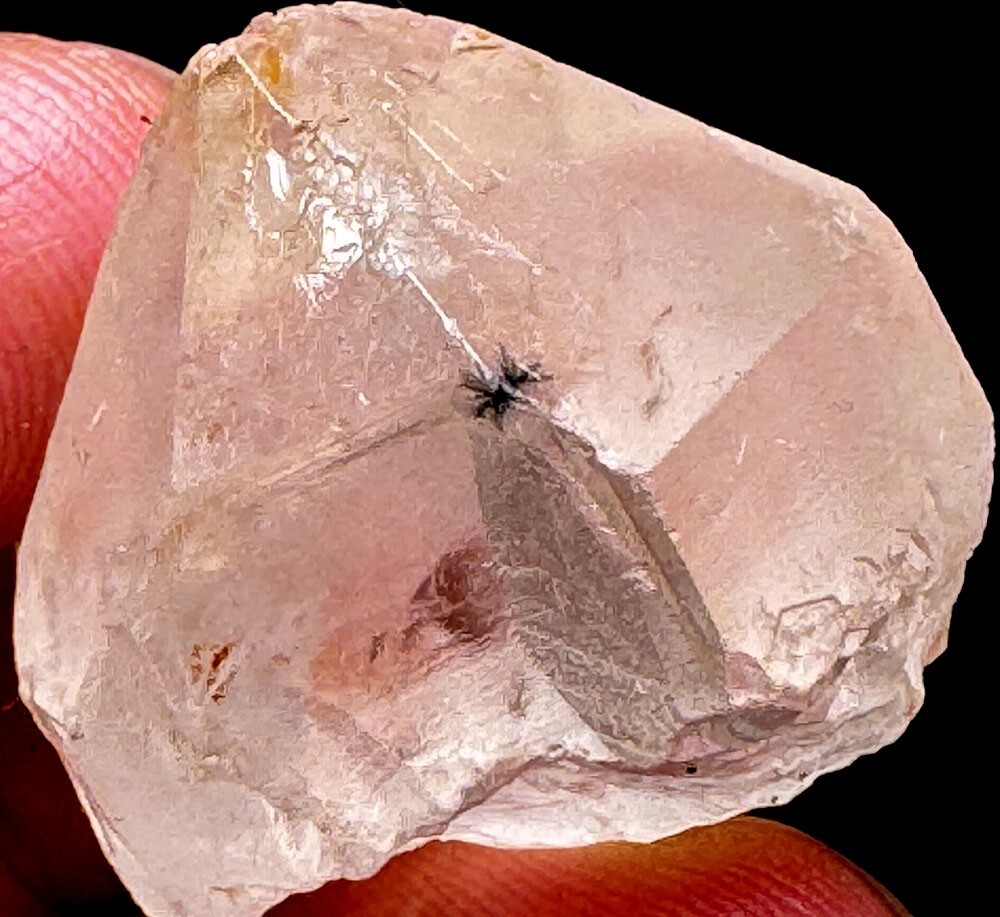 18g 1PC RARE Natural Hollandite Star Quartz CRYSTAL Point &Trapiche Hair r726