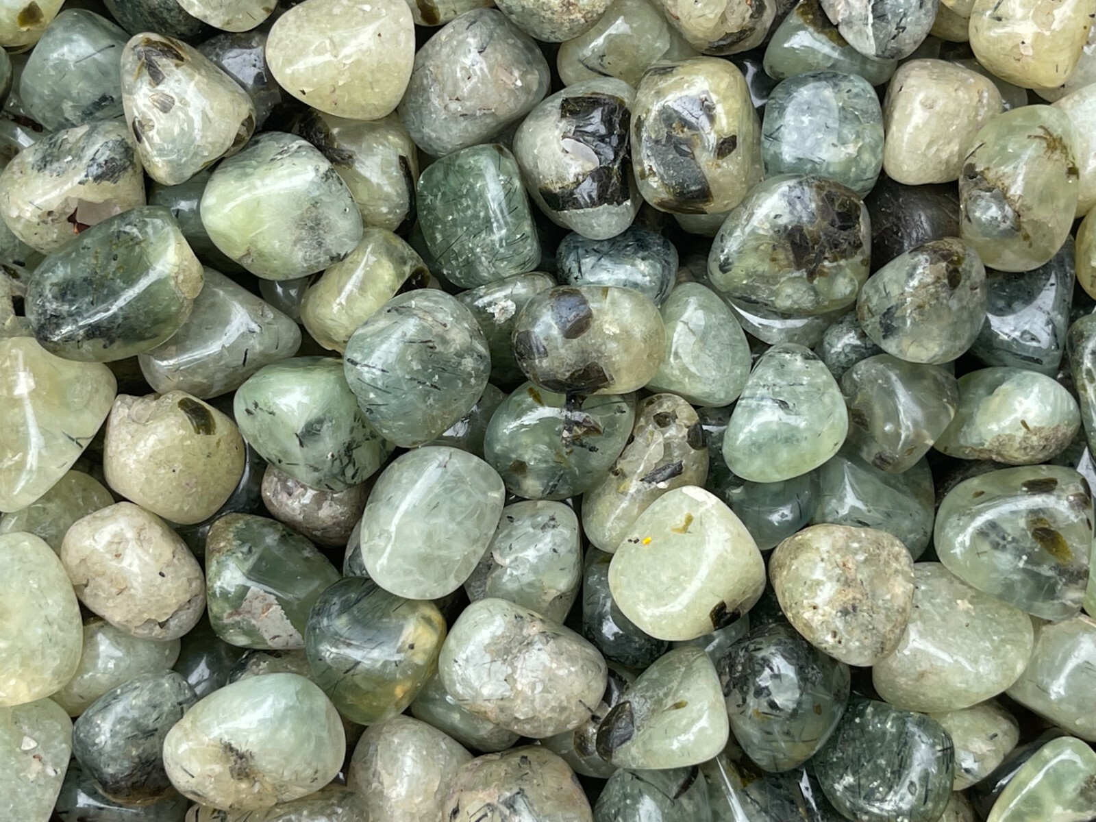 Prehnite With Rutile Tumbled Stones, 0.8-1″ Tumbled Prehnite Stones, Bulk lots