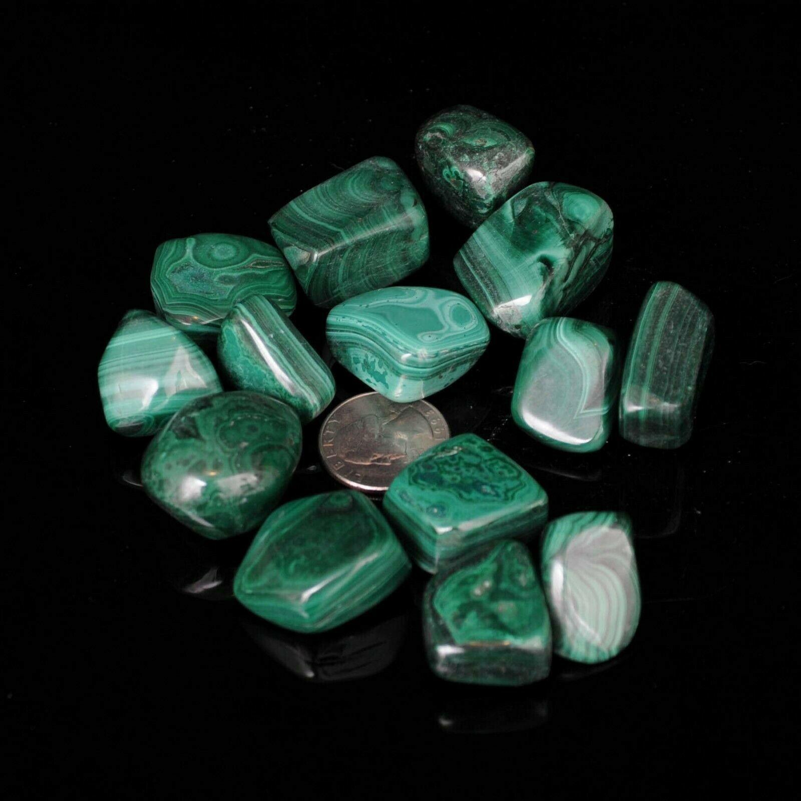 1/2 lb Tumbled Malachite Gemstone Crystals 5-9 Stones Bulk Gem Specimen Jewelry