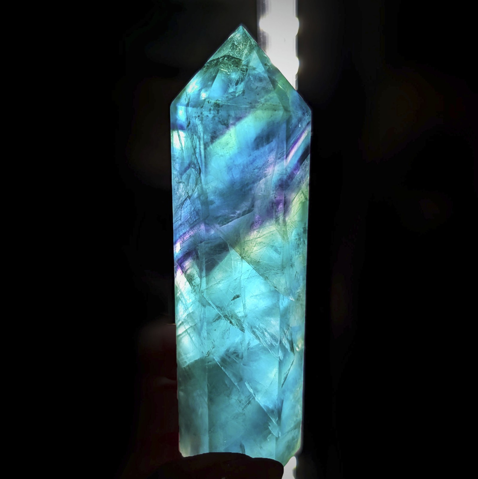 4″ rainbow fluorite tower, teal purple green blue fluorite crystal generator