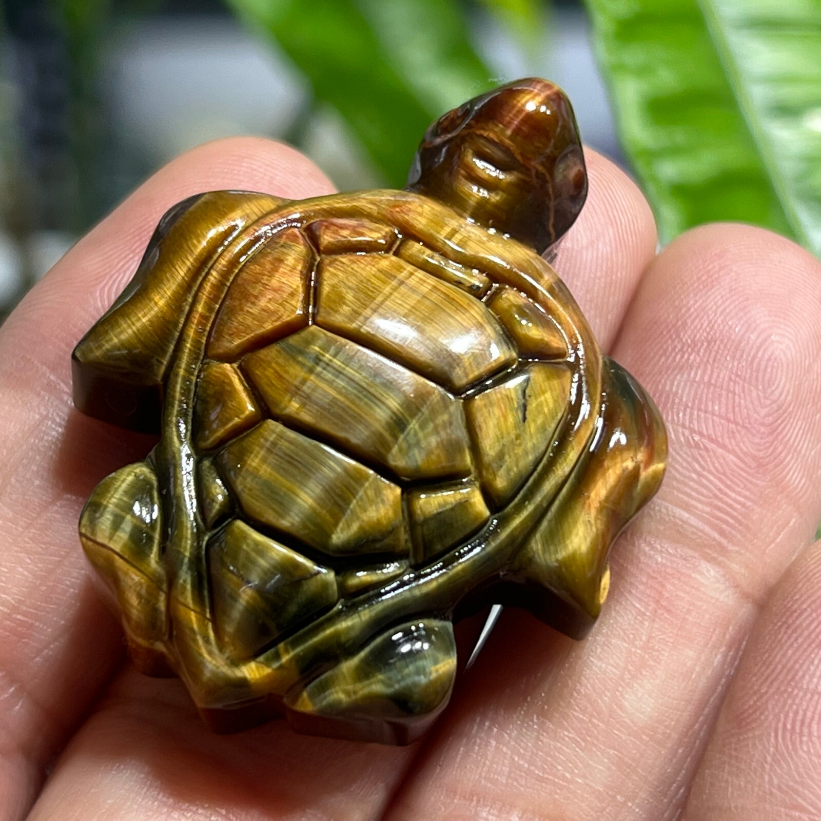 2″ Natural Tiger’s Eye Quartz Hand Carved sea turtle skull Crystal healing