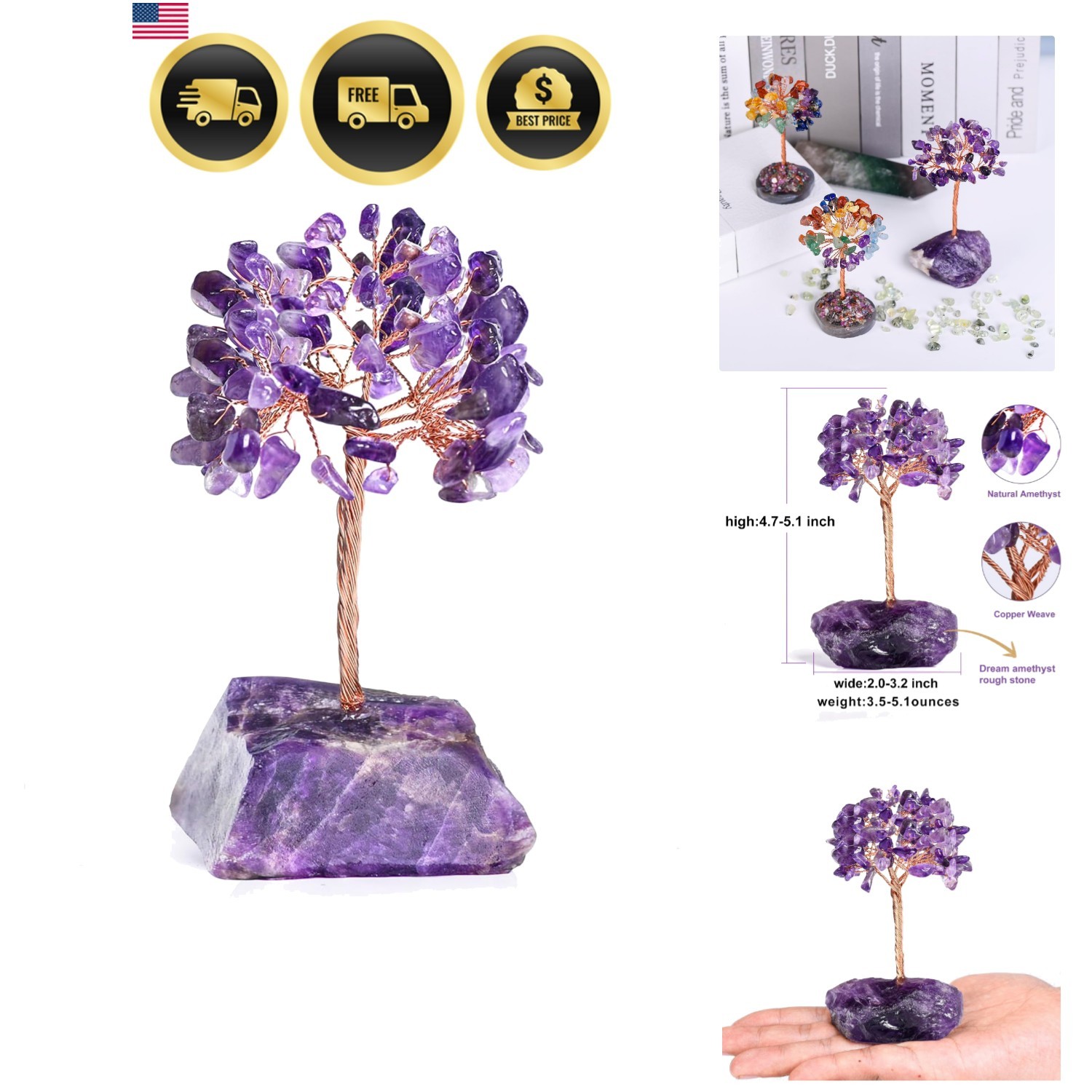 Amethyst Crystal Tree of Life,Money Tree Decorations,Crystals and Healing Sto…